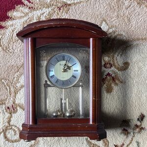 Bulova Wood Mantel Clock in Rich Mahogany Brown